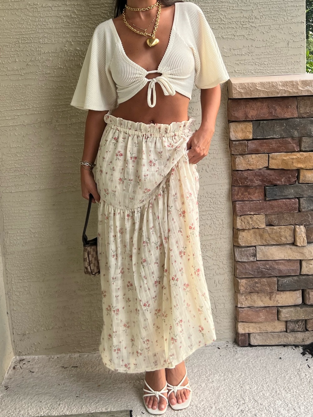 Floral Ruffle Tiered Maxi Skirt
